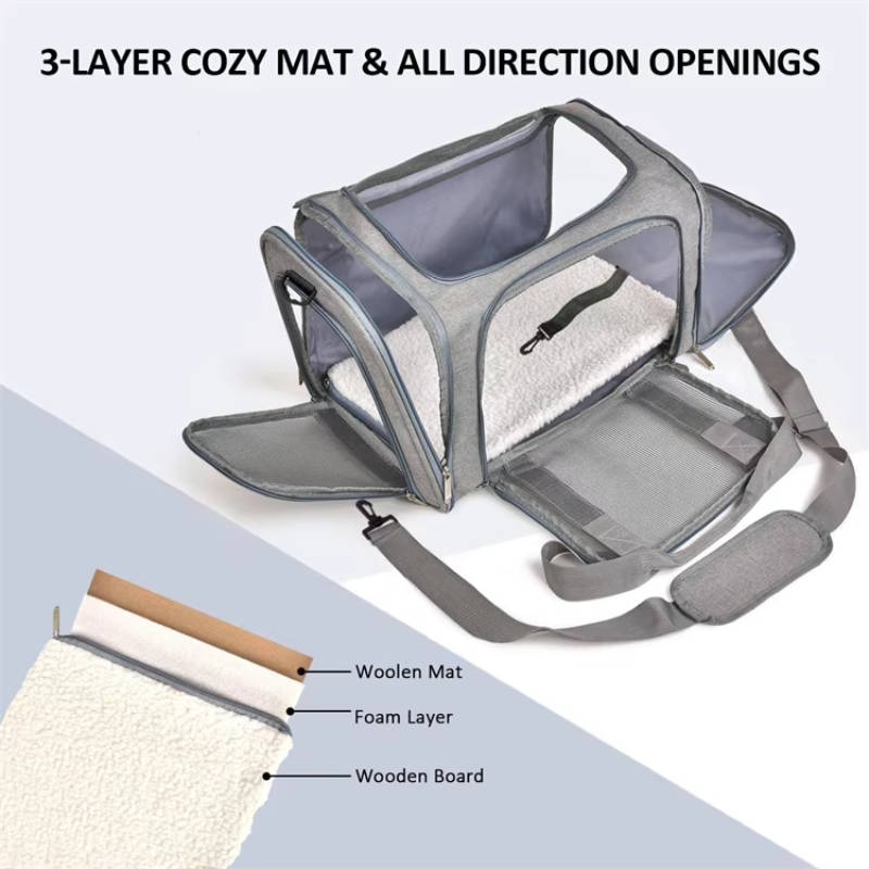 Pet Ventilated Collapsible Portable Mesh Travel Carrier Including Collapsible Silicone Pet Bowl and