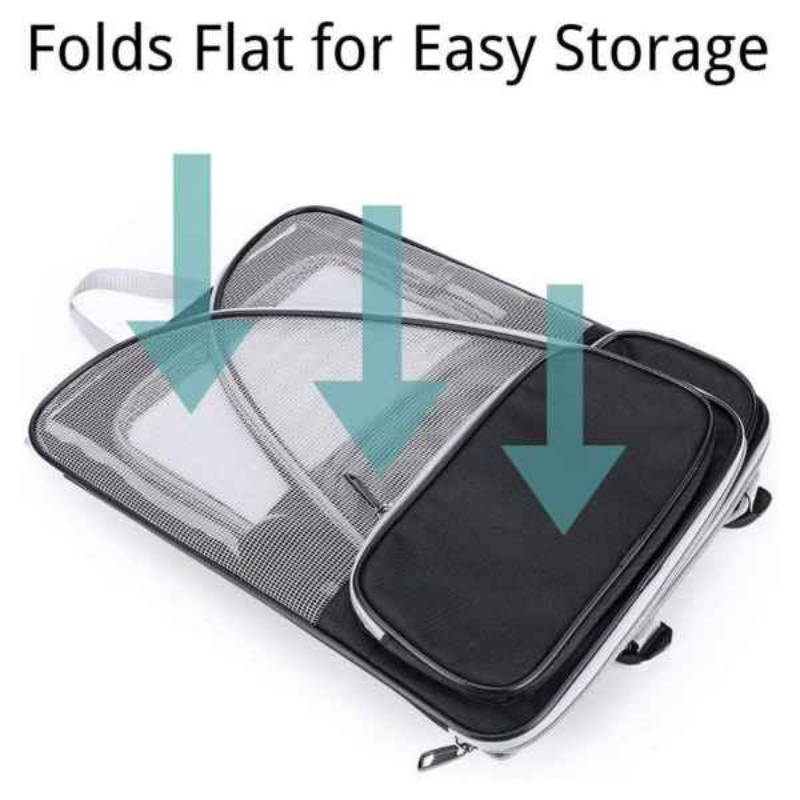 Pet Ventilated Collapsible Portable Mesh Travel Carrier Including Collapsible Silicone Pet Bowl and