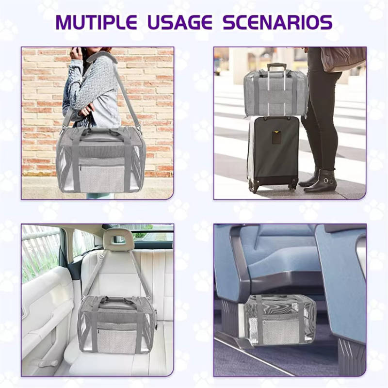 Pet Ventilated Collapsible Portable Mesh Travel Carrier Including Collapsible Silicone Pet Bowl and