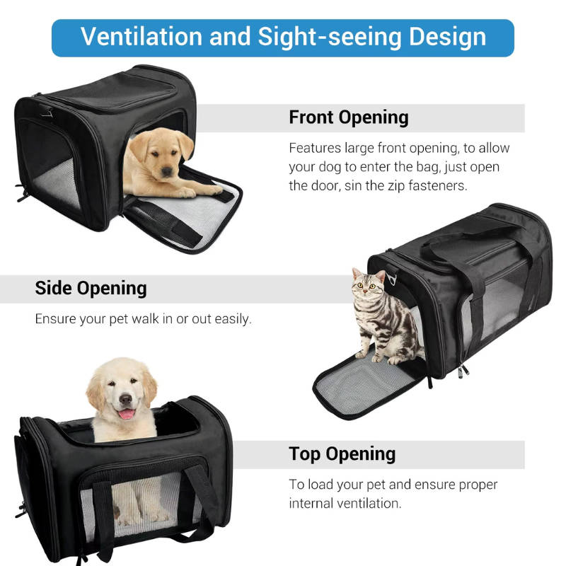 Pet Ventilated Collapsible Portable Mesh Travel Carrier Including Collapsible Silicone Pet Bowl and