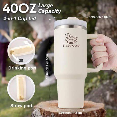 Premium PEISKOS  Tumbler with Handle Straw Stainless Steel Vacuum Mug