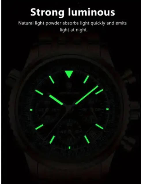 Premium POEDAGAR Men's Luminous Chronograph Quartz Watch - Sleek Stainless Steel Design (Green)