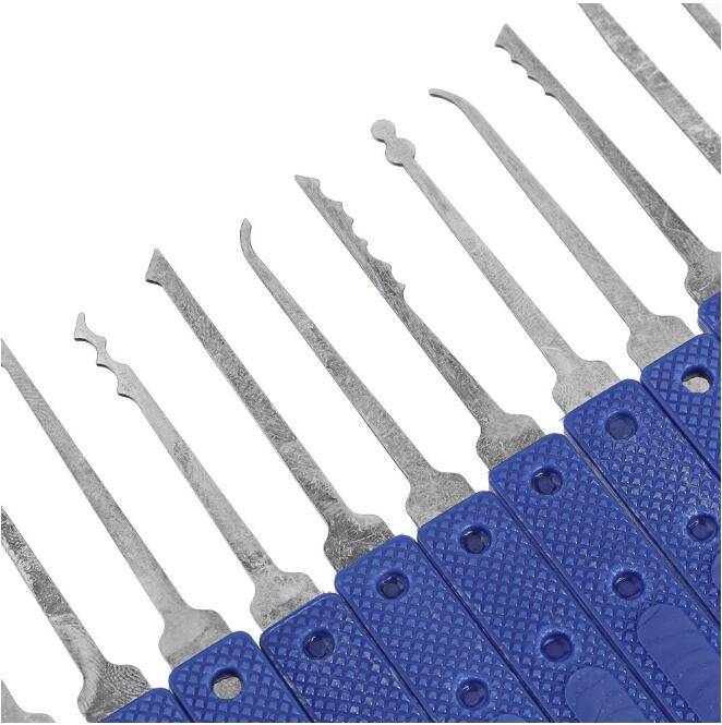 12 Piece Lock Pick Set with Tranparent Padlock (Blue Handles)