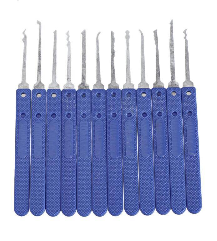 12 Piece Lock Pick Set with Tranparent Padlock (Blue Handles)