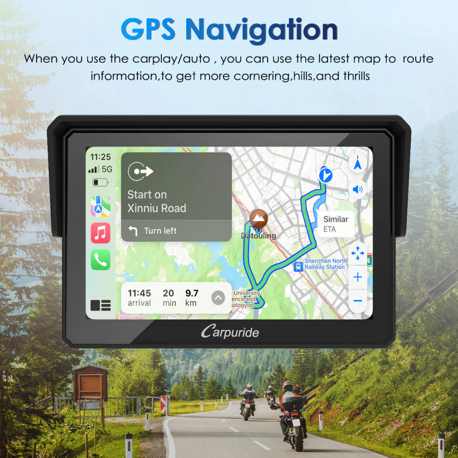 Carpuride W502 Motorcycle GPS Wireless Portable Carplay/Android Auto Waterproof Car Stereo, 5" IPS T