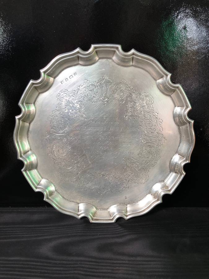 STERLING SILVER COMMEMORATIVE CARD TRAY BY CHARLES GREEN & Co DATED 1937 - 254g