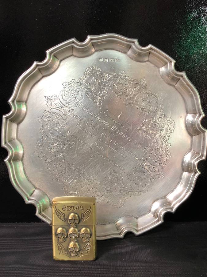 STERLING SILVER COMMEMORATIVE CARD TRAY BY CHARLES GREEN & Co DATED 1937 - 254g