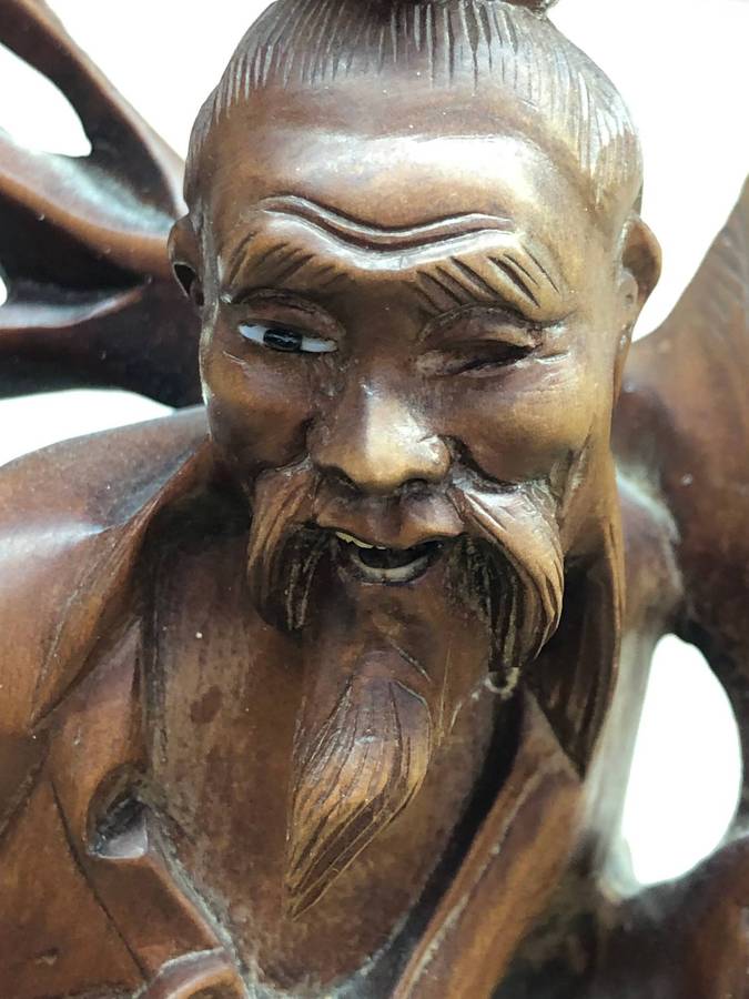 Numbered 1009 LTD edition carved Chinese rosewood figure of an immortal wise man c19th C