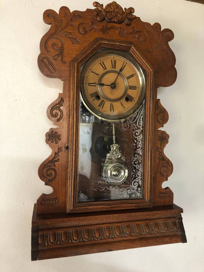 19th C Antique Ansonia wall / mantle clock in full working order with the key