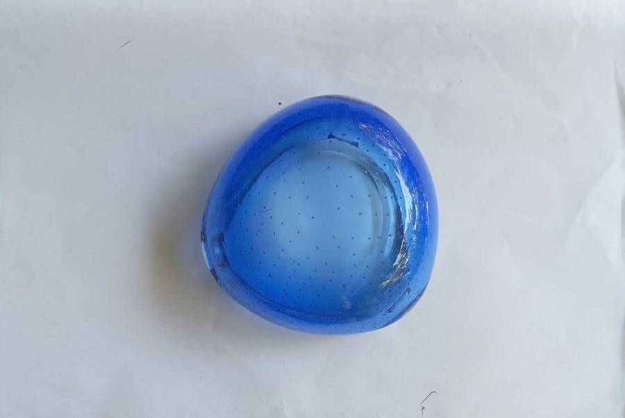 Vintage blue bubble glass ashtray bowl