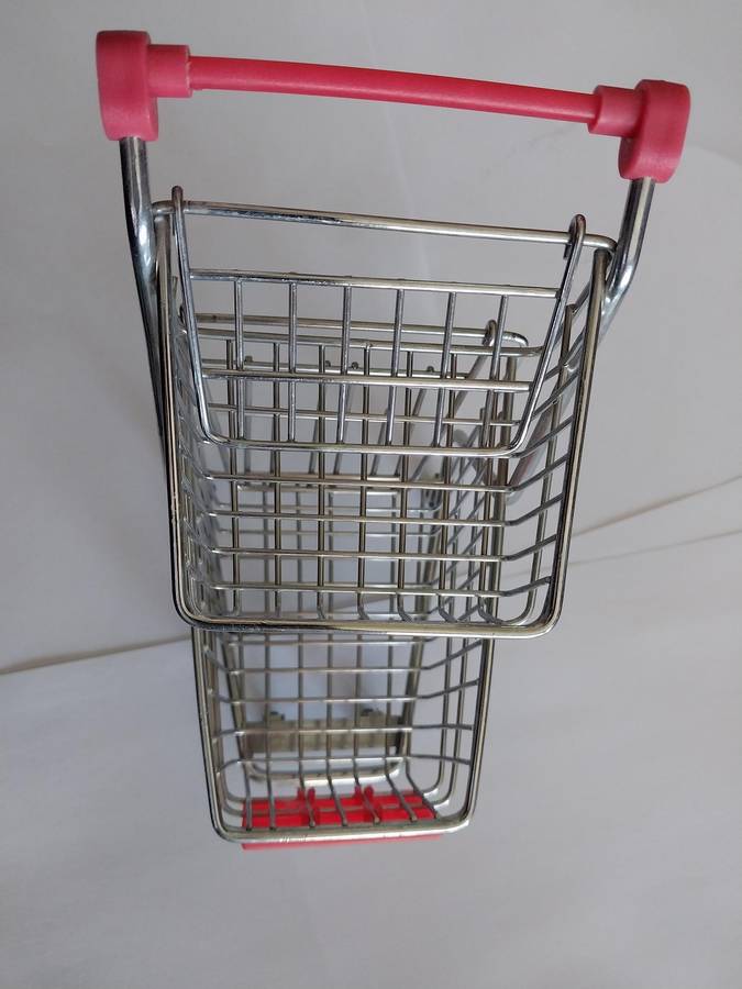 Miniature Double Shopping Trolley, Red, Size 170mm x 100mm x 130mm, See Photo's For More Info