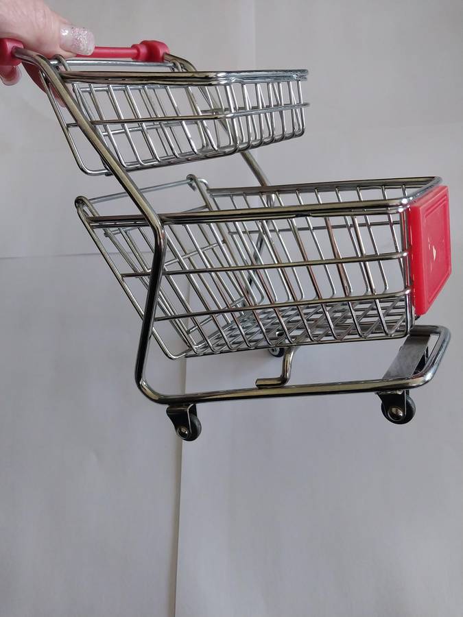 Miniature Double Shopping Trolley, Red, Size 170mm x 100mm x 130mm, See Photo's For More Info