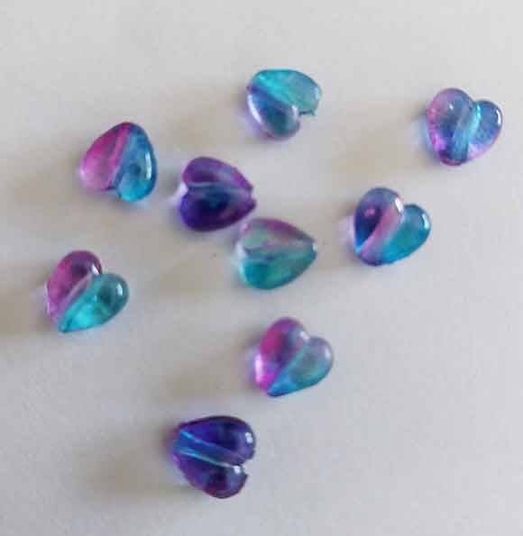 Acrylic Beads, Heart, Blue/Purple, 6mm, 10pc