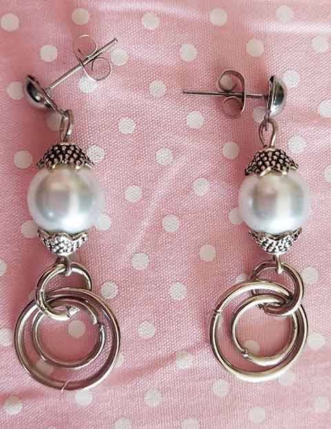 Earrings, White Glass Pearls, Nickel Findings And Ear Studs, 45mm, 2pc