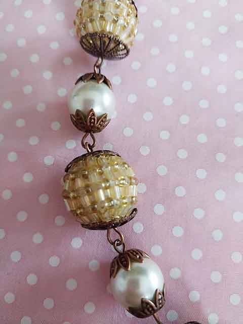 Necklace, Light Yellow Glass Pearls+Yellow Seedbead Cover Beads, Copper Findings, Toggle Clasp, 46cm
