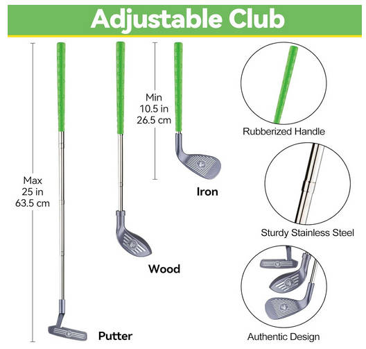 Popsunny Kids Golf Club Set for 3 4 5 Years Old, Adjustable Toddler Golf Clubs, Outdoor & Indoor Go