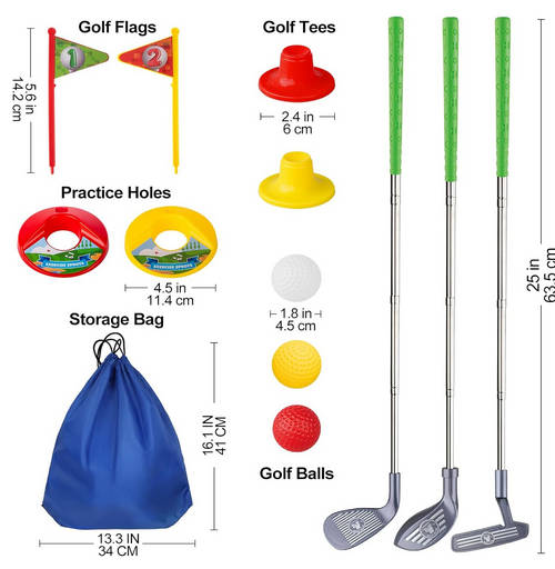 Popsunny Kids Golf Club Set for 3 4 5 Years Old, Adjustable Toddler Golf Clubs, Outdoor & Indoor Go