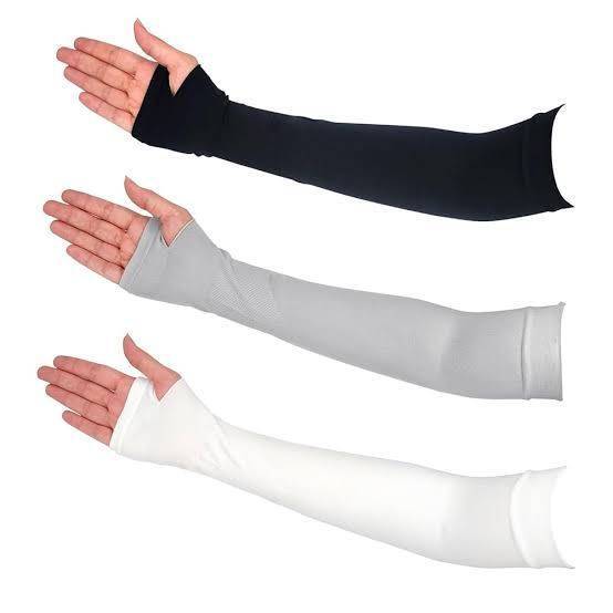 Summer Ice Sliky Fiber Fabric Sleeveless Breathable Fingerless Arm Sleeves Anti-Slip Cooling Sleeves