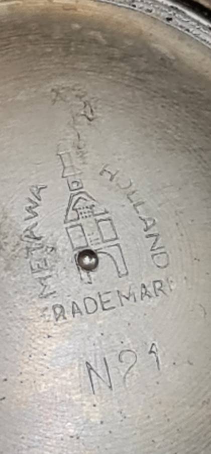 Vintage Metawa Holland pewter pitcher, likely from the 1930s-1940s.