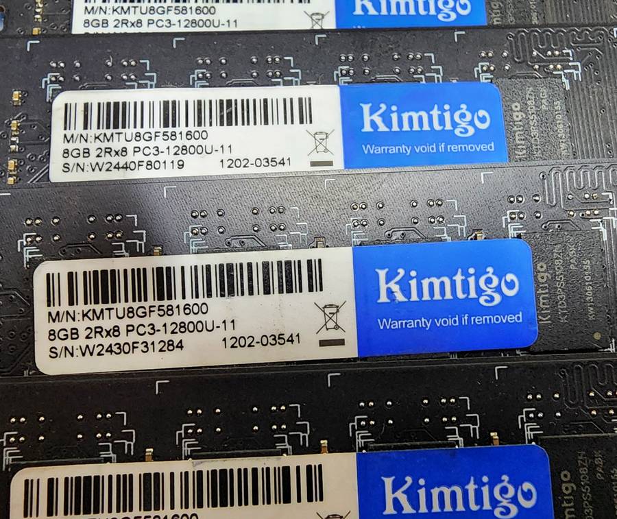 Bundle of 6 x Kimtigo Cavalry 8GB DDR3 1600Mhz DIMM Memory Modules KMTU8GF581600