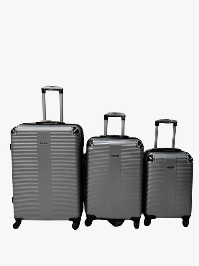 3-Piece Silver Hard Shell Luggage Set  Spinner Wheels, Combo Locks & Durable Travel Suitcase Design