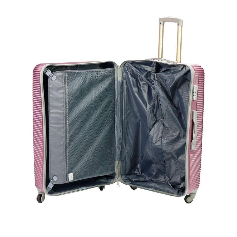 3-Piece Metallic Pink Luggage Set  Spinner Wheels, Gold Handles, Hard Shell Travel Suitcases