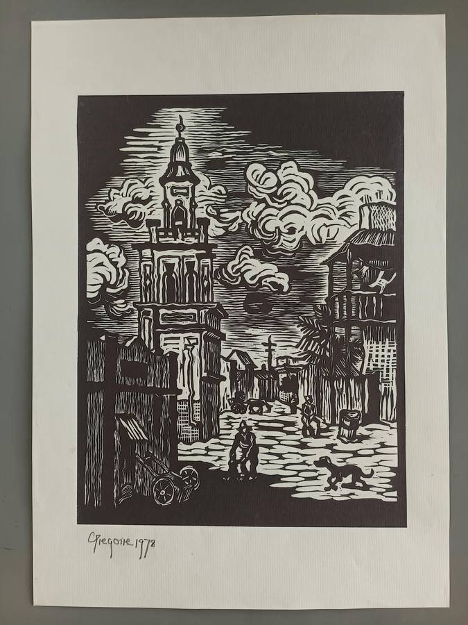 GREGOIR BOONZAIER SIGNED LINOCUT - DISTRICT 6 - 300 X 230