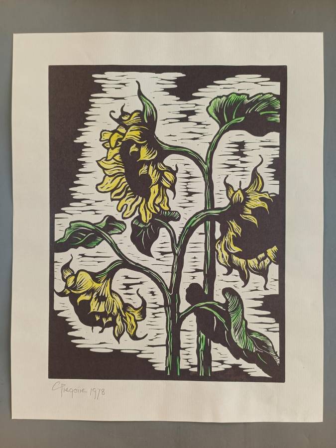 GREGOIR BOONZAIER SIGNED COLOUR LINOCUT - 300 X 230 IMAGE SIZE