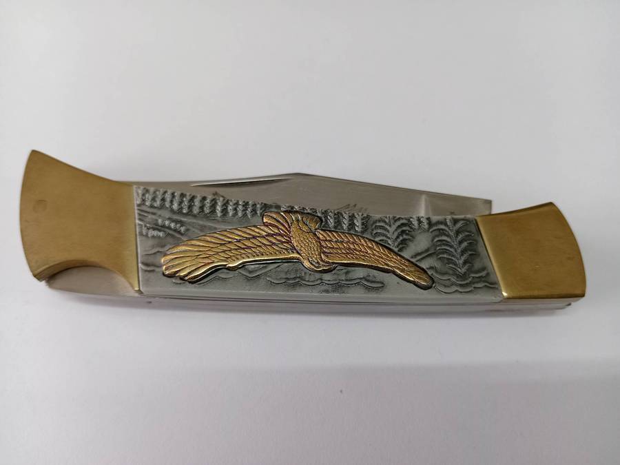 1980s Vintage Brass Eagle Folding Lockable Pocket Knife