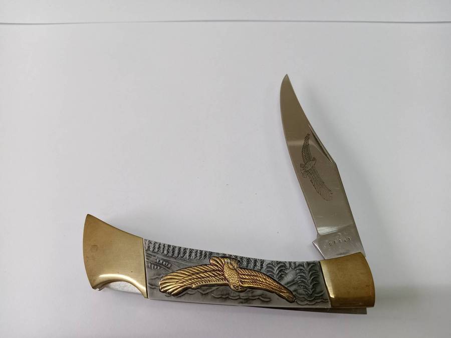 1980s Vintage Brass Eagle Folding Lockable Pocket Knife
