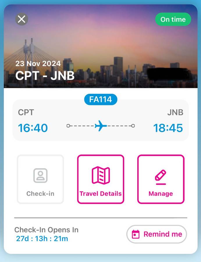 2x Return Flight Tickets from Johannesburg to Capetown 20 Nov 2024 -  23 Nov 2024