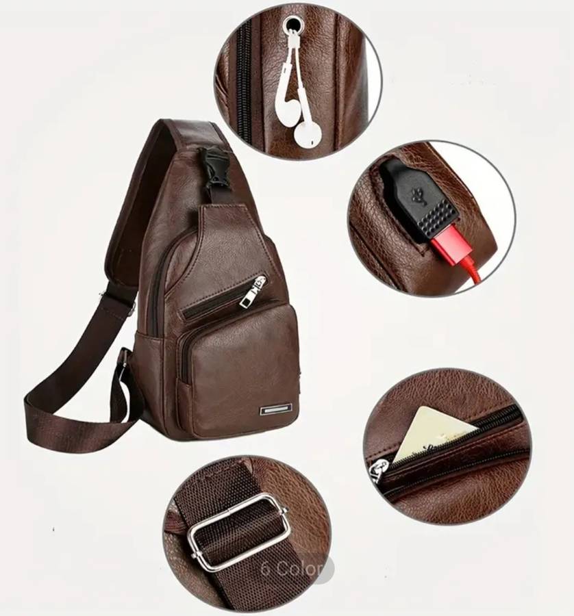 Brown Synthetic Leather waterproof sling bag