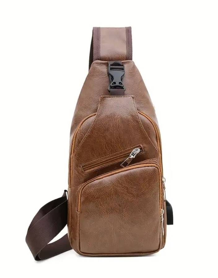 Brown Synthetic Leather waterproof sling bag