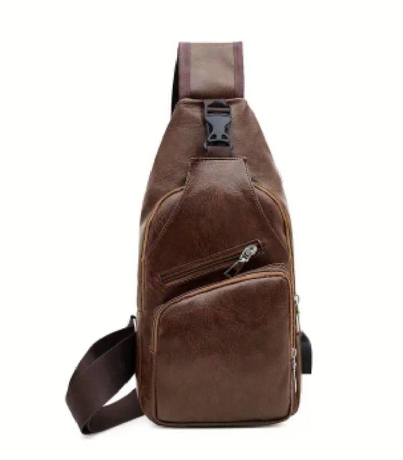 Brown Synthetic Leather waterproof sling bag