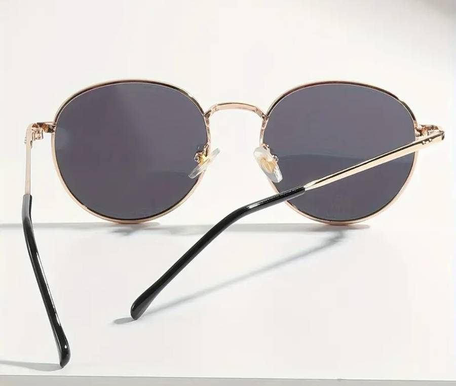 Round metal fashion sunglasses in PU soft leather case