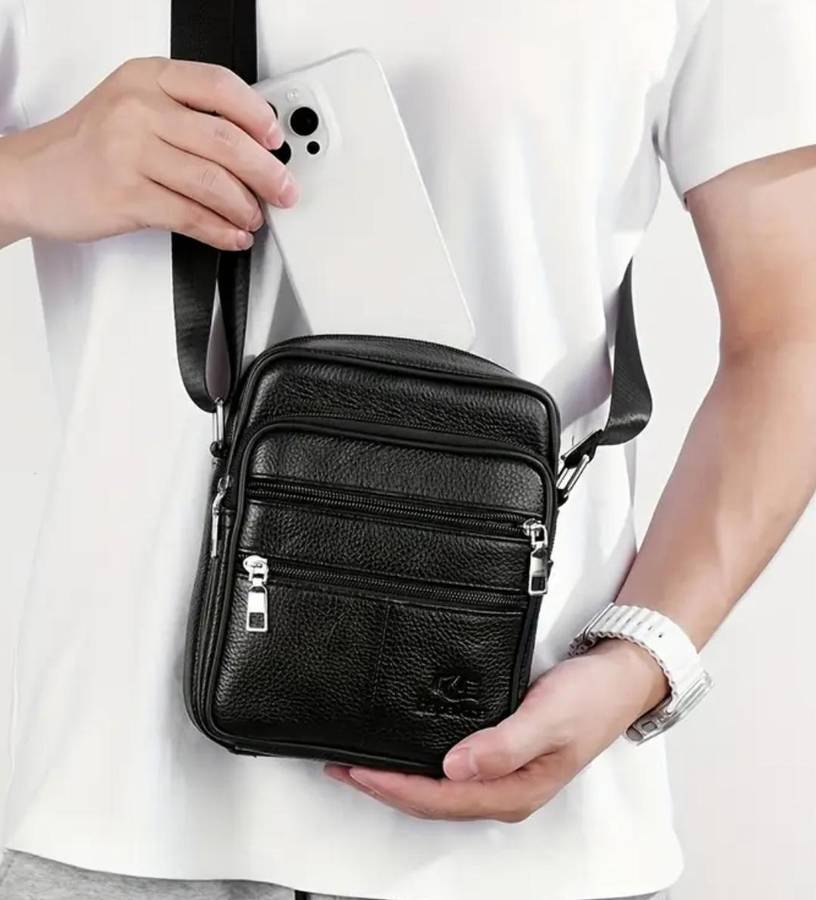 Genuine Leather cross body or shoulder bag - black