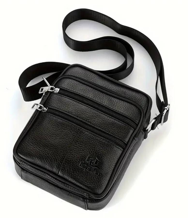 Genuine Leather cross body or shoulder bag - black