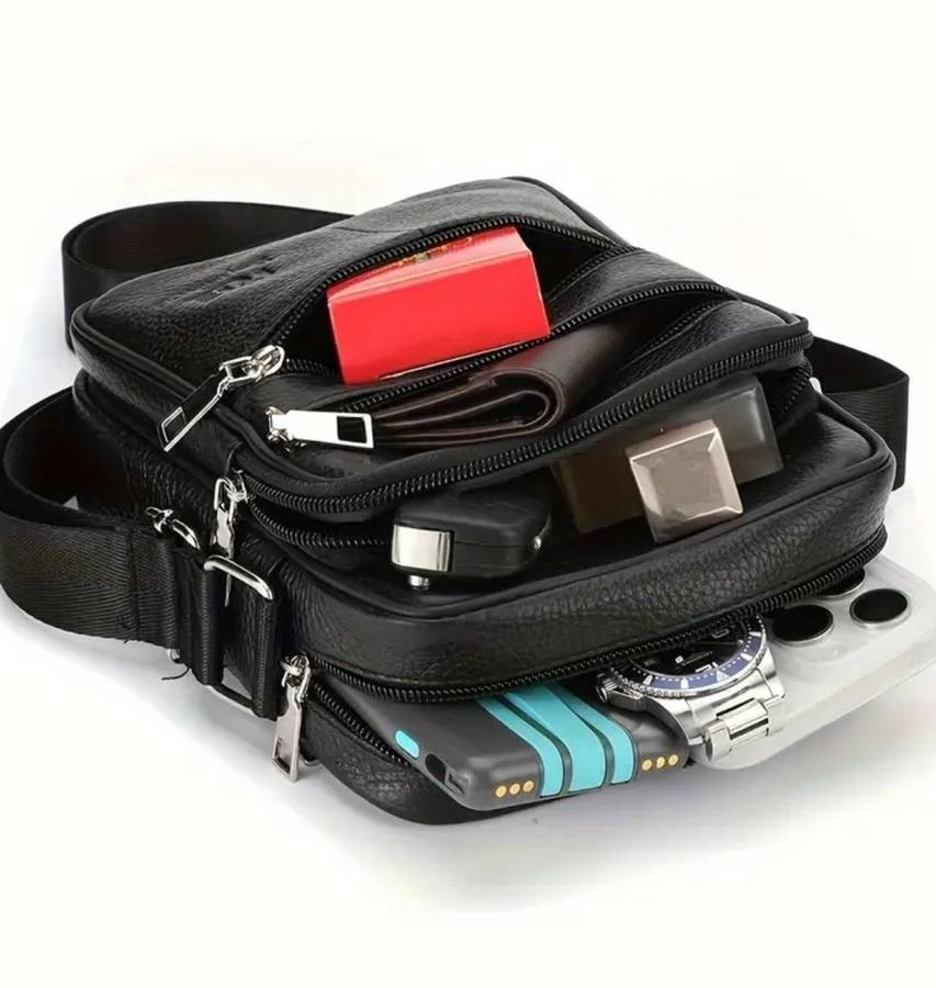 Genuine Leather cross body or shoulder bag - black