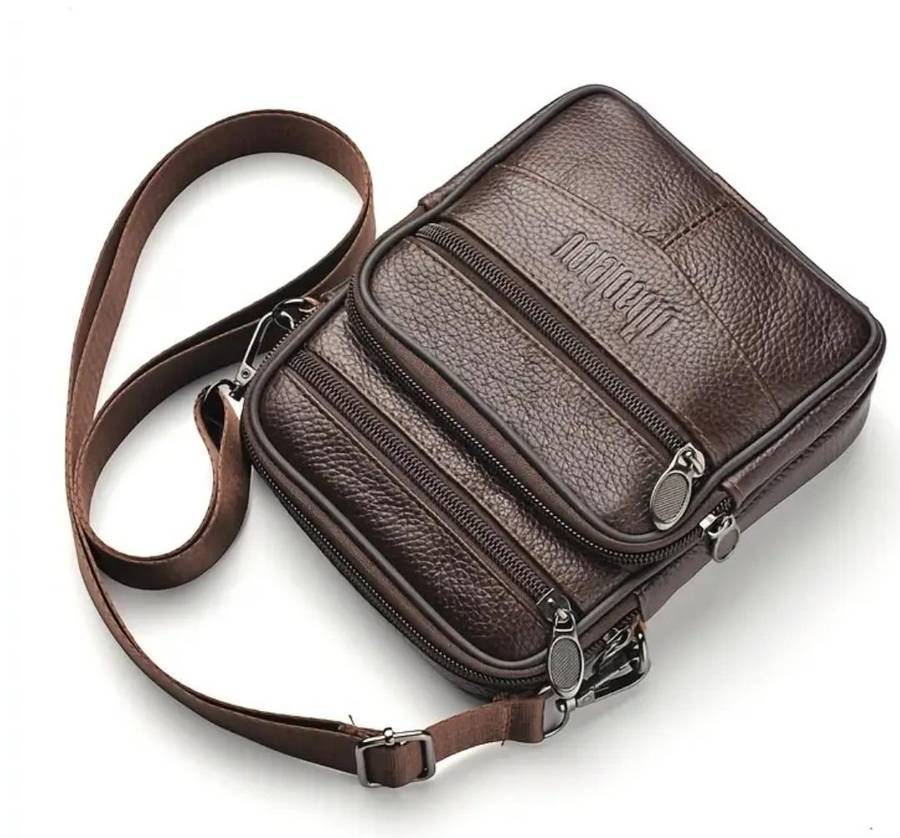 Genuine Leather cross body or shoulder bag - dark coffee brown