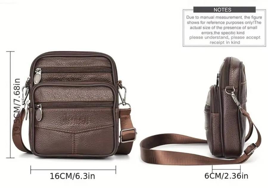 Genuine Leather cross body or shoulder bag - dark coffee brown