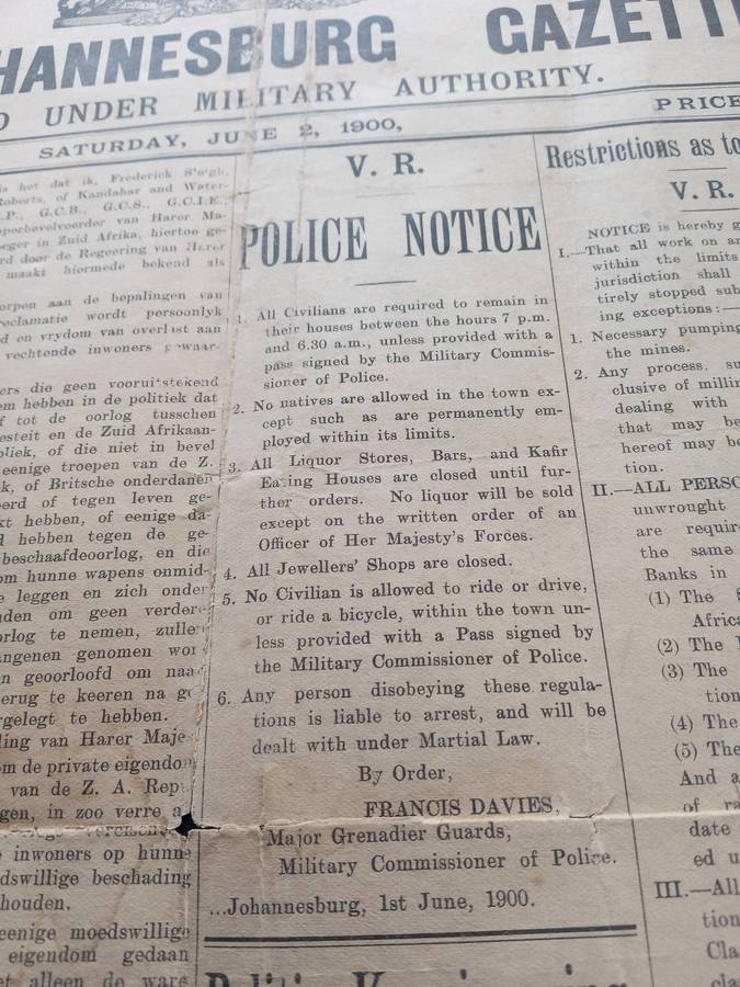 VERY RARE BOER WAR, JOHANNESBURG GAZETTE, DATED JUNE 2nd 1900