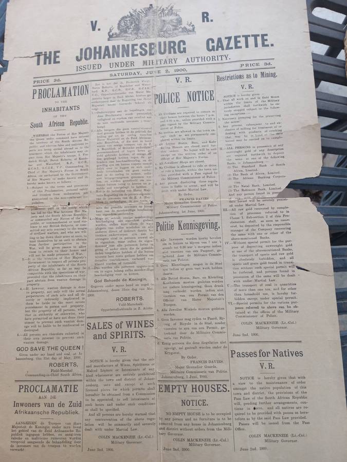 VERY RARE BOER WAR, JOHANNESBURG GAZETTE, DATED JUNE 2nd 1900