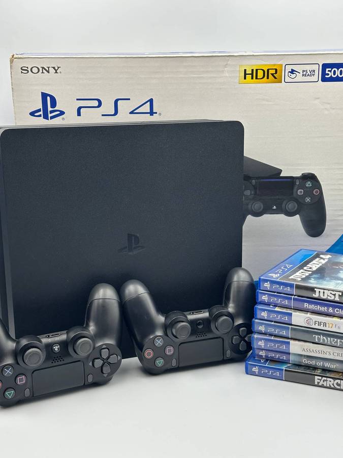 PS4 PlayStation 4 Slim (Boxed) 2 Controllers + 6 Games