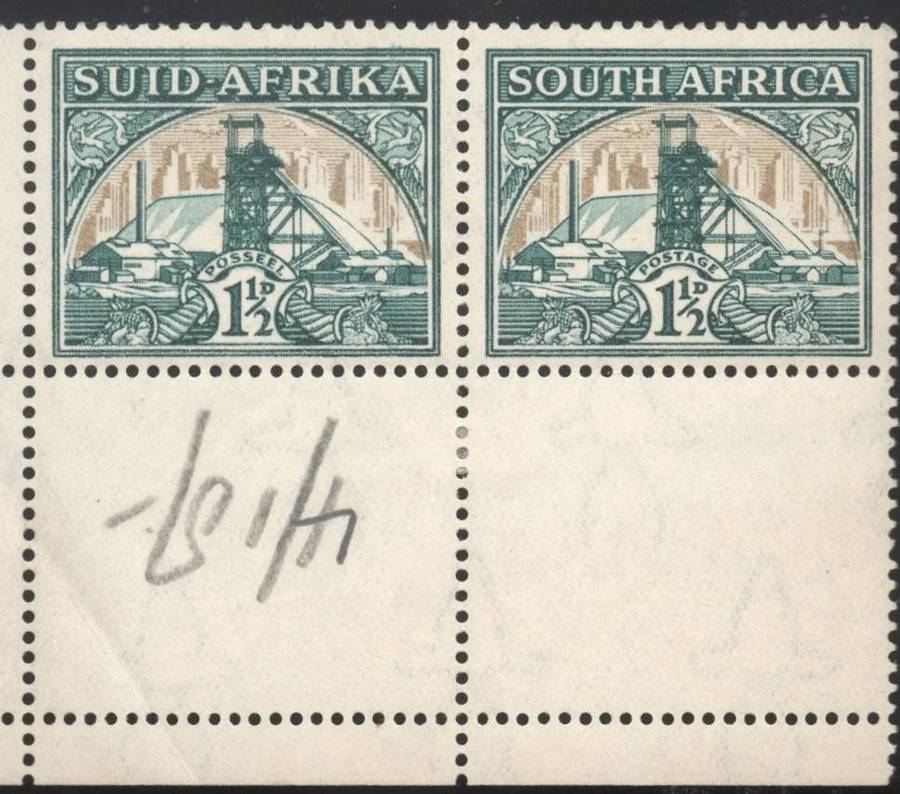 Union of SA 1936: 1½D Pair (SACC 57) - MM with Print Flaw and Centre Shift as per Scan **Rare**