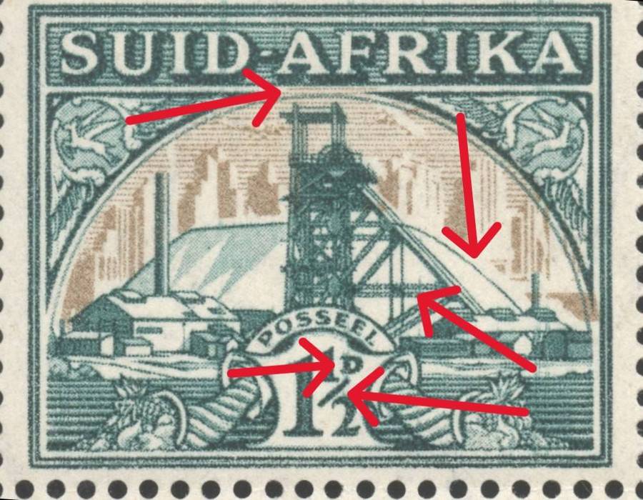 Union of SA 1936: 1½D Pair (SACC 57) - MM with Print Flaw and Centre Shift as per Scan **Rare**