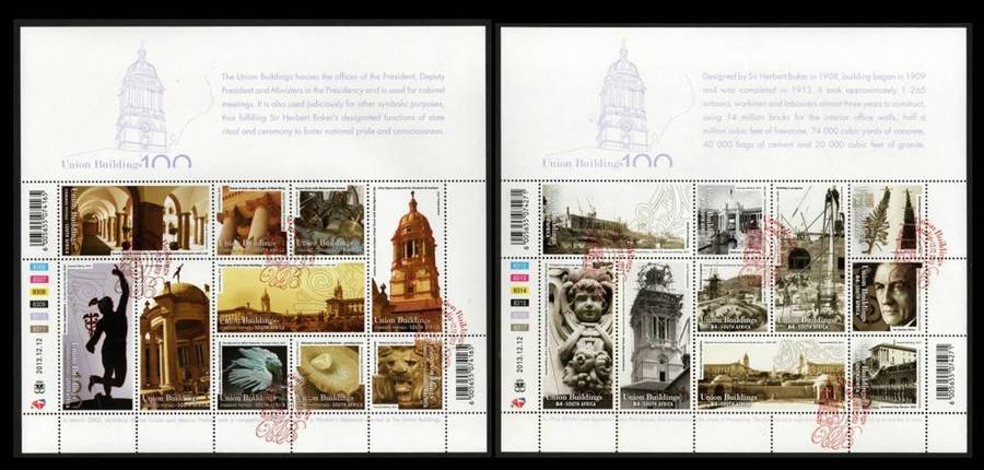 RSA 2013: Centenary of the Union Buildings Set of 2 Sheetlets as per Scans: SACC 2259/60