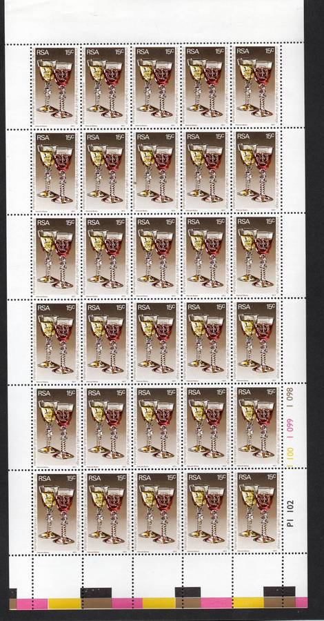 RSA 1977: International Wine Symposium Full UMM Sheet with Rare "Missing Die" Flaw: SACC 415a