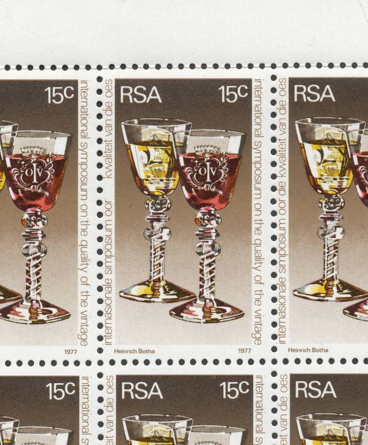 RSA 1977: International Wine Symposium Full UMM Sheet with Rare "Missing Die" Flaw: SACC 415a