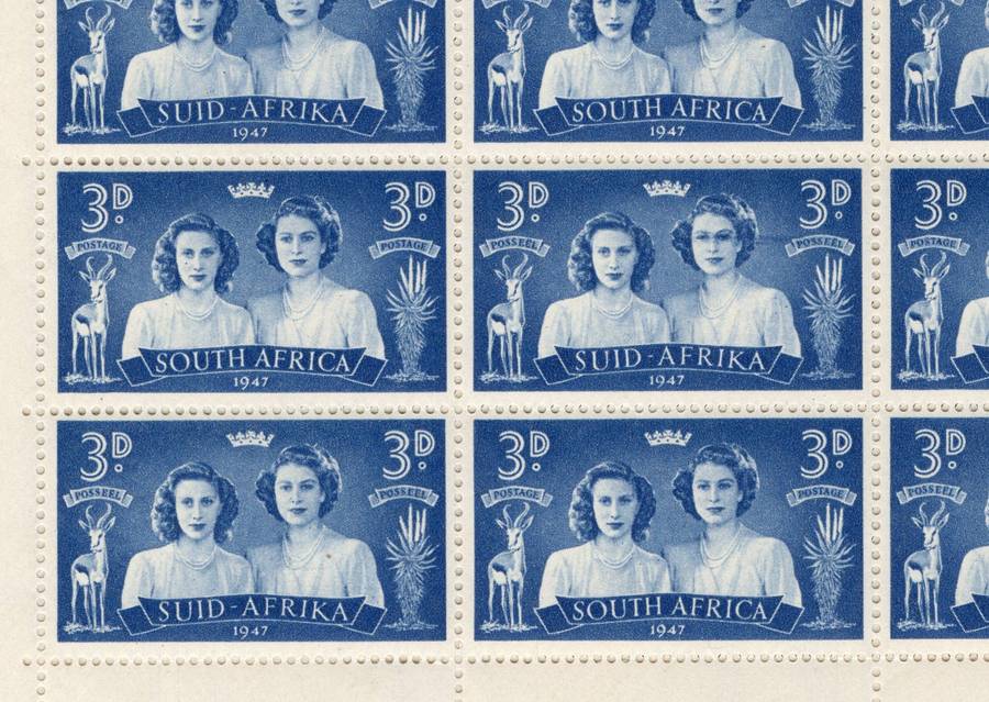 Union of SA 1947: Royal Visit UMM Full Sheet of SACC 112 with rare "Black-eyed" Flaw. See Descr.