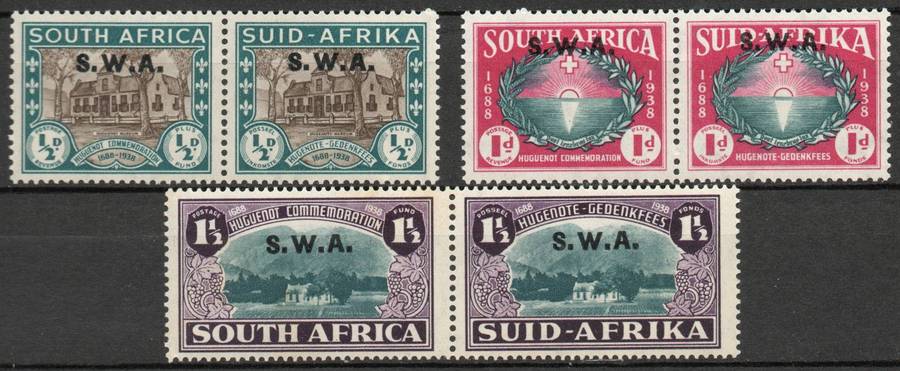 SWA 1939: 250th Anniv. Huguenots Overprinted S.W.A.- MM @ CV R 1 550: SACC 138-140